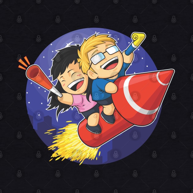 Boy and Girl Riding New Year Firework by Asykar